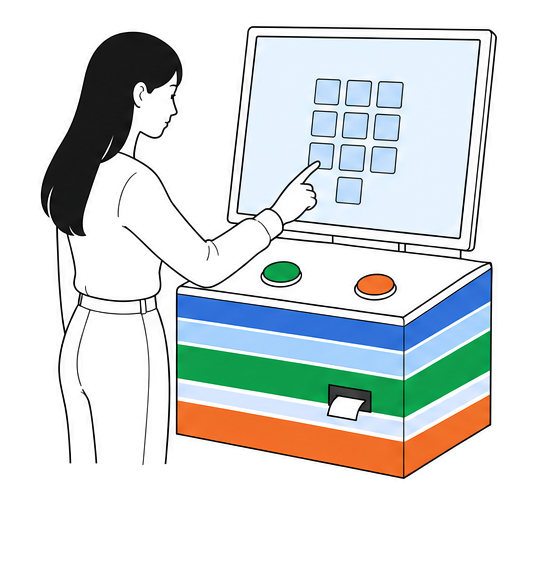 A participant taps the numeric keypad on the machine’s touchscreen.