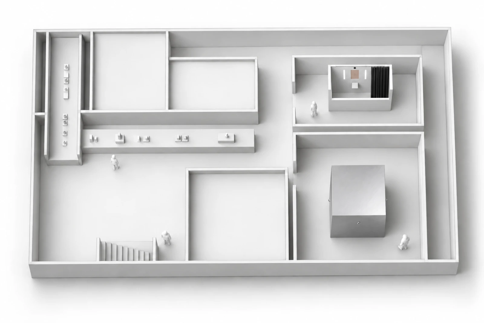 Third-floor layout: photo booth at upper right, kaleidoscope cube below, and fragrance table on the left.