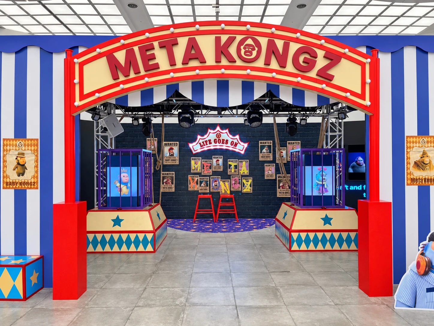 The METAKONGZ exhibition entrance and two responsive displays