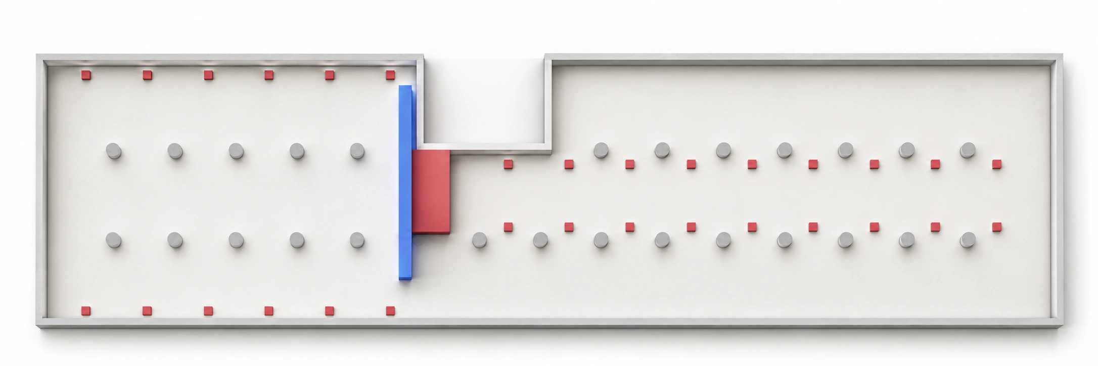 Top view showing Zone B on the left, the LED stage at the center and Zone C on the right
